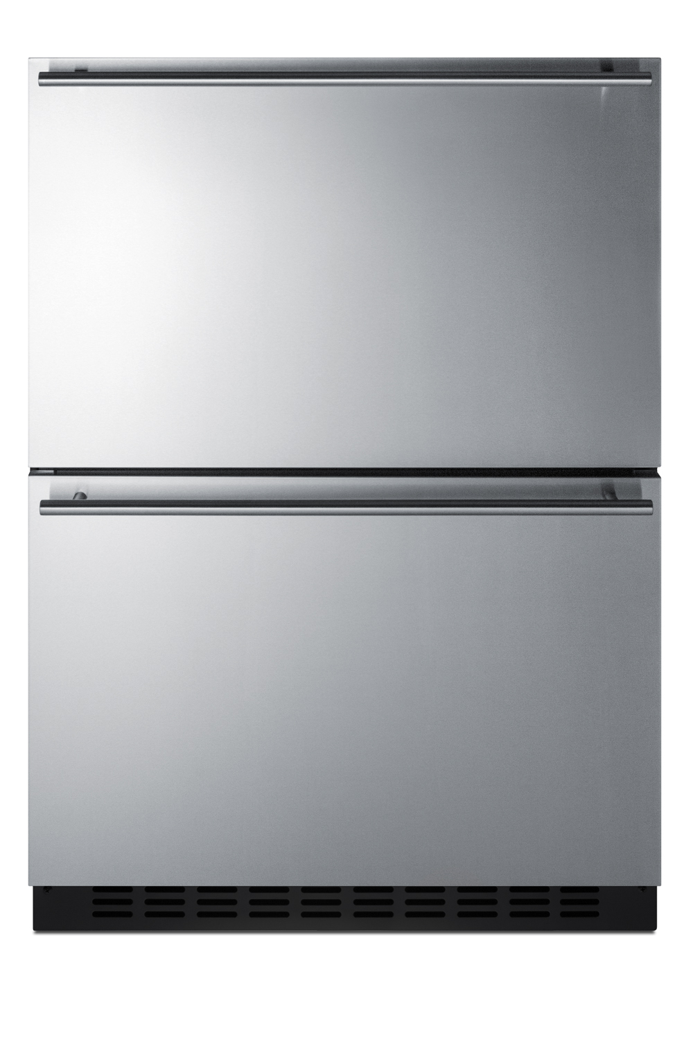24 in. wide ADA compliant 2-drawer outdoor all-refrigerator for residential or commercial use, with panel-ready stainless steel drawer fronts, black cabinet, and digital controls